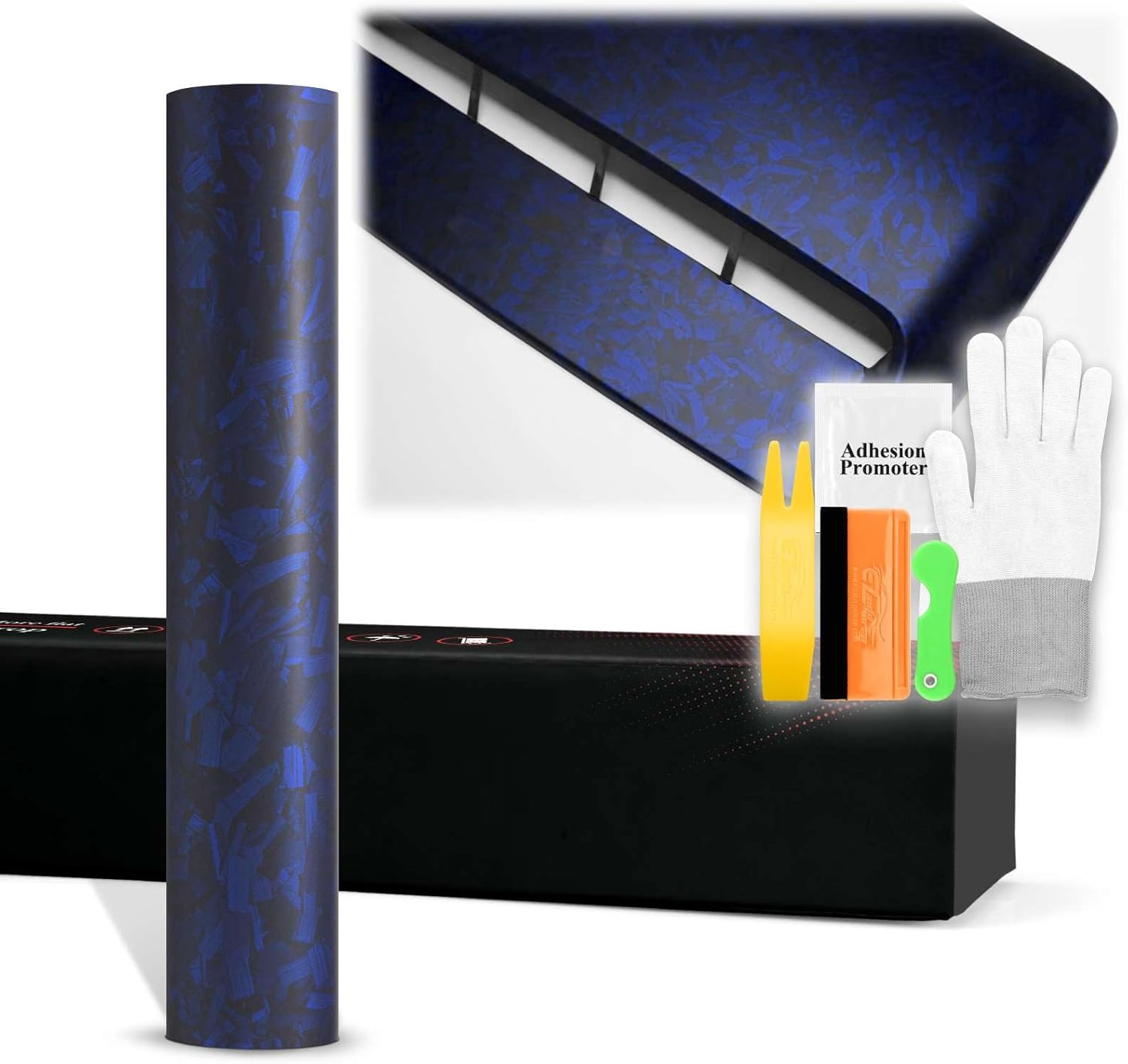 36"x60" (3FTx5FT) Royal Blue PET Marble Forged Carbon Fiber Textured Matte Vinyl Wrap Auto Car Sticker Decal Film Sheet Bubble Free Air Release Technology with Tool Kit