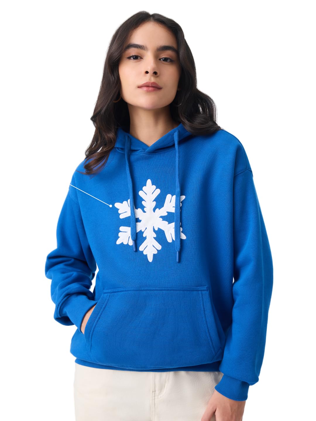 the souled store Snowflake Women and Girls Long Sleeves Hooded Neck Blue Embroidered Cotton Blend Premium Fleece Pullover Oversized Hoodie-picture-11