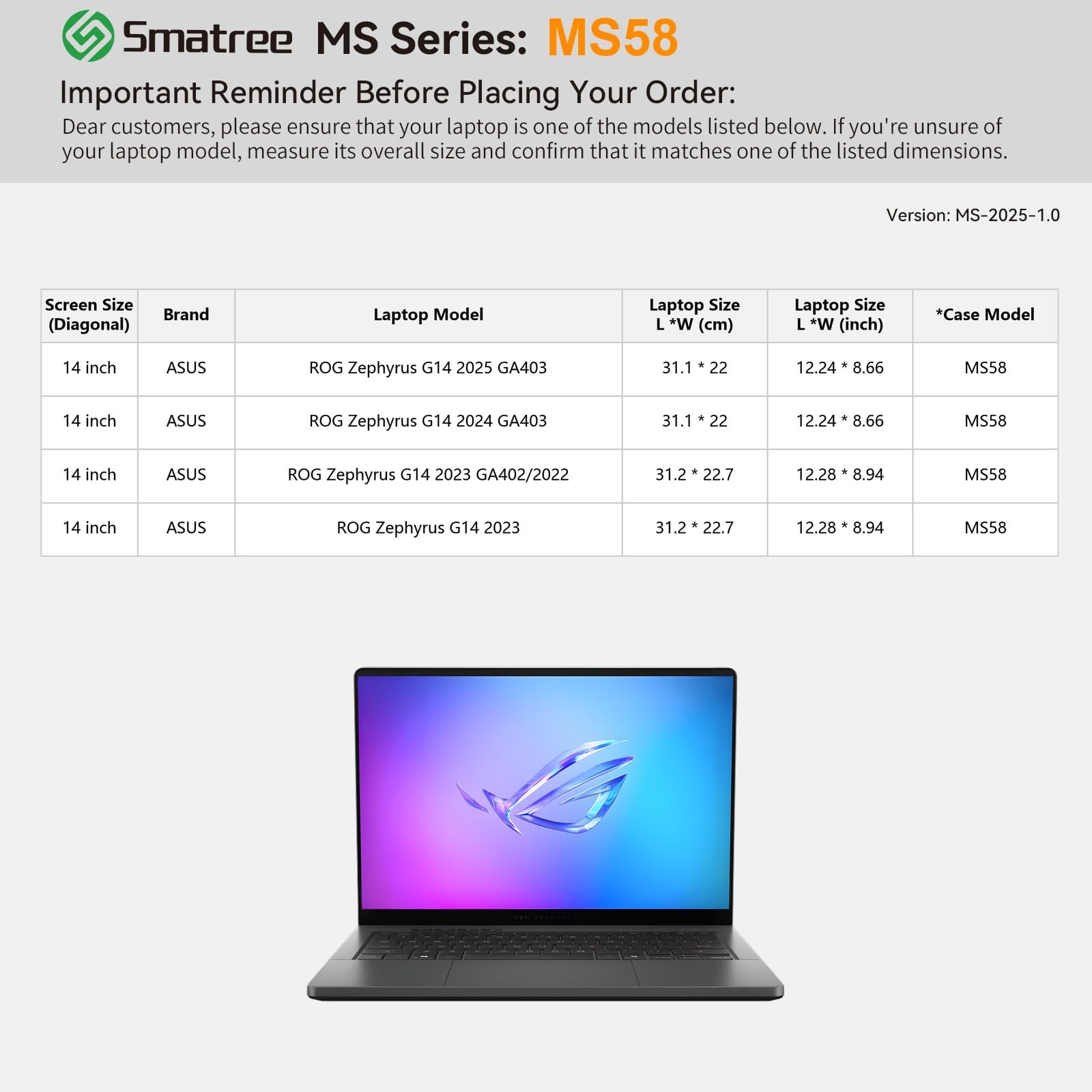 Smatree MS58 custodia rigida in EVA idrorepellente con supporto per 14 pollici ASUS ROG Zephyrus G14 2025/2024/2023/2022, per ASUS ROG Zephyrus G14 portatile borsa per portatile