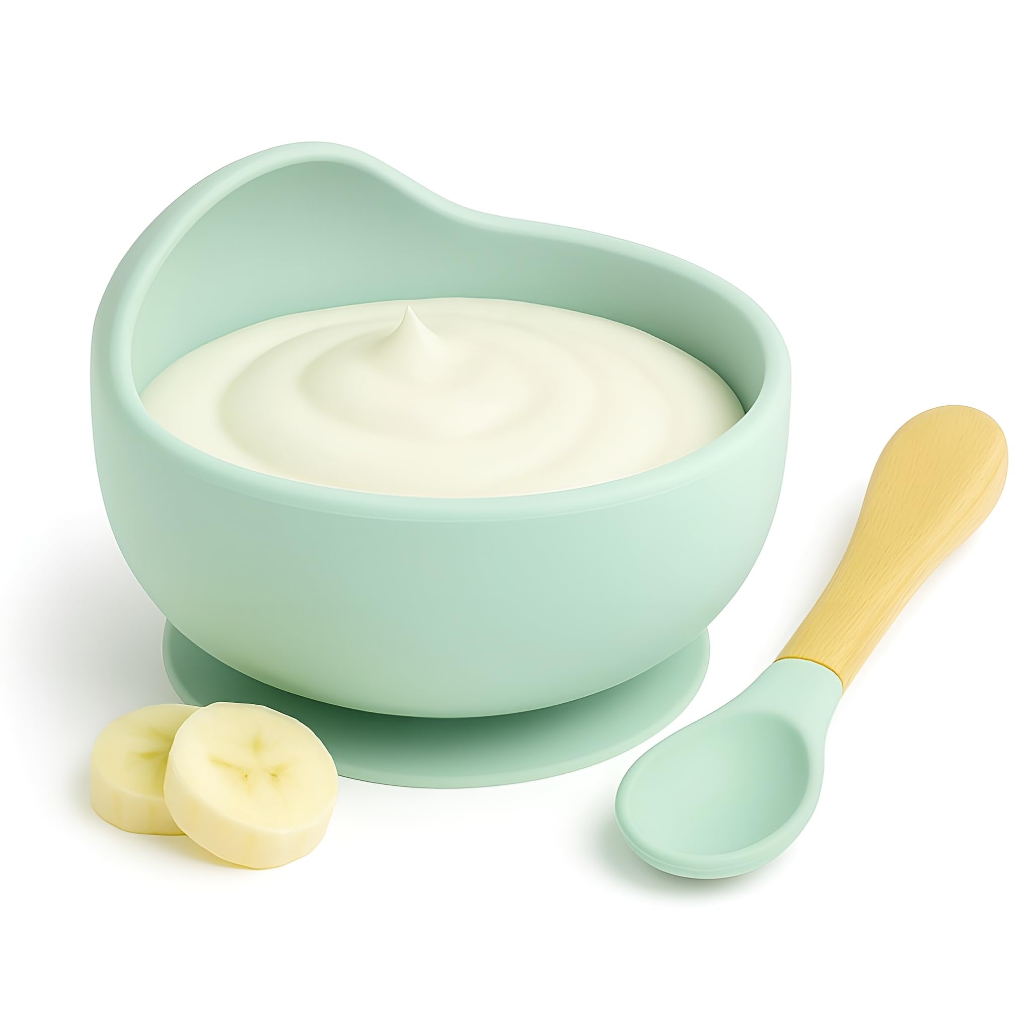 Baby Feeding Bowl & Spoon Set | Silicone Suction Bowl for Baby Food | BPA-Free Baby Bowl and Spoon Set | (Green)-image-7