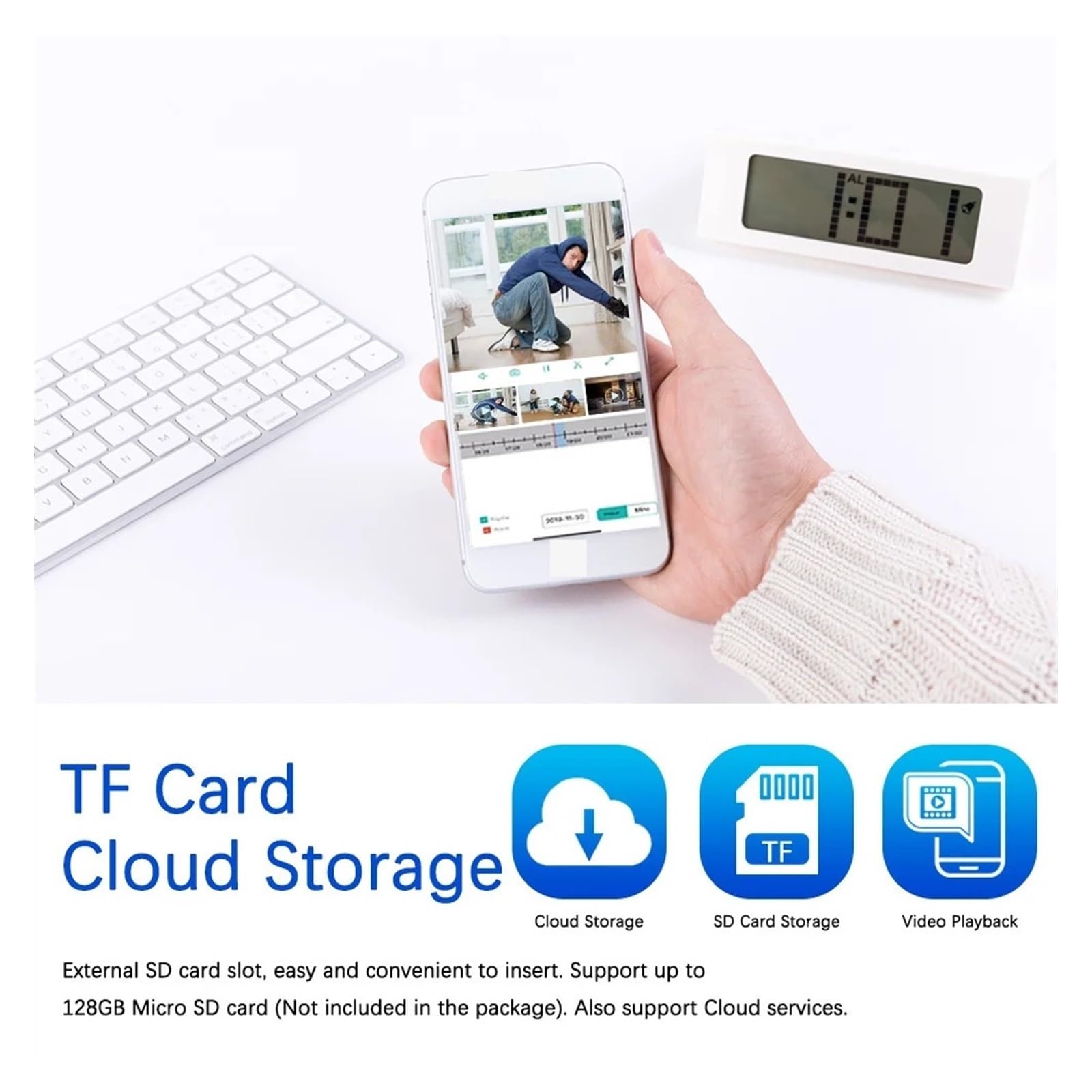 Telecamere di sicurezza, Telecamera IP di sicurezza CCTV con doppia lente da 8 MP 4K PTZ, zoom 8X, telecamera di sorveglianza a colori con visione notturna e monitoraggio automatico(8MP Add 64G Card)