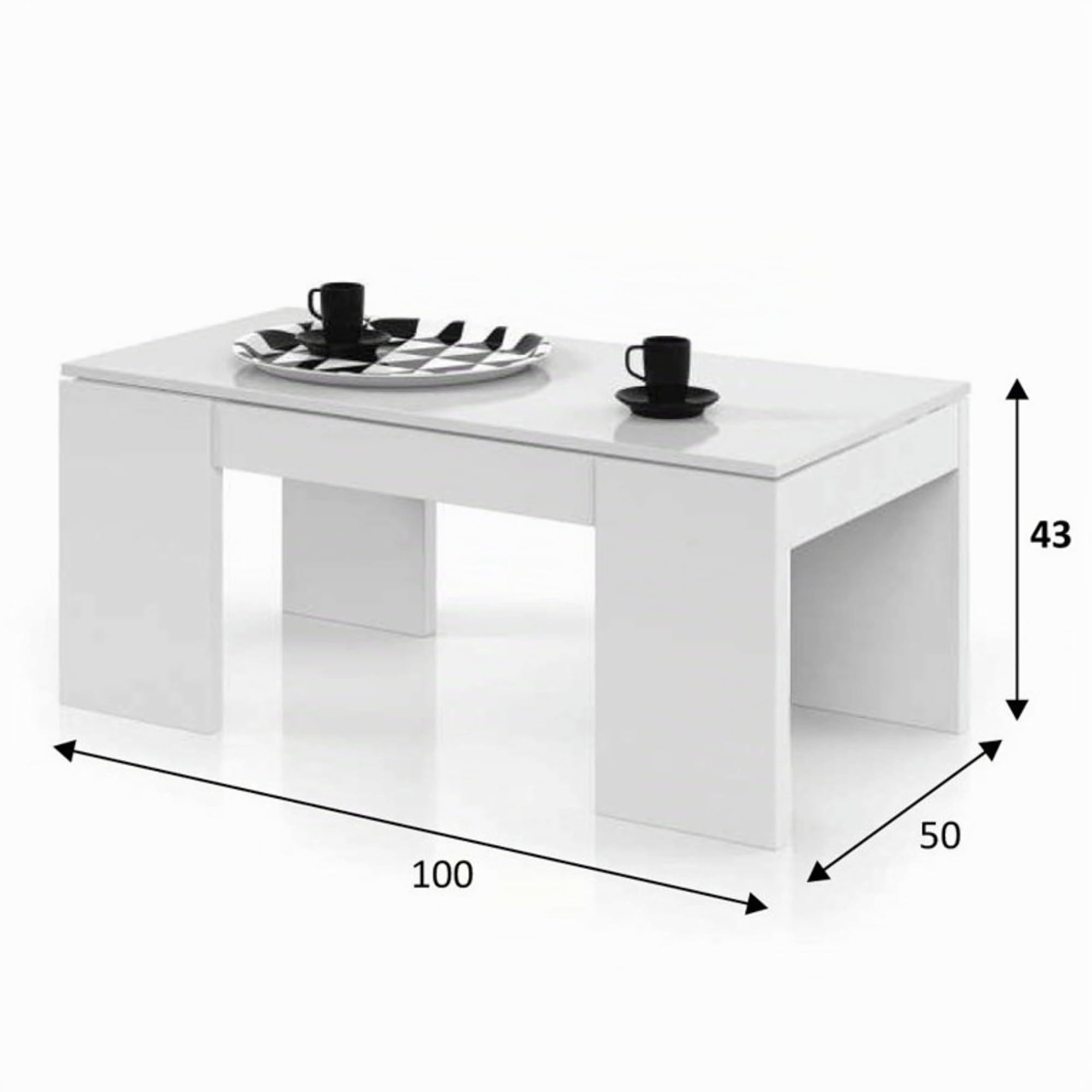 Miroytengo Mesa de Centro salón Comedor elevable Kendra Blanco Brillo 43x100x50 cm