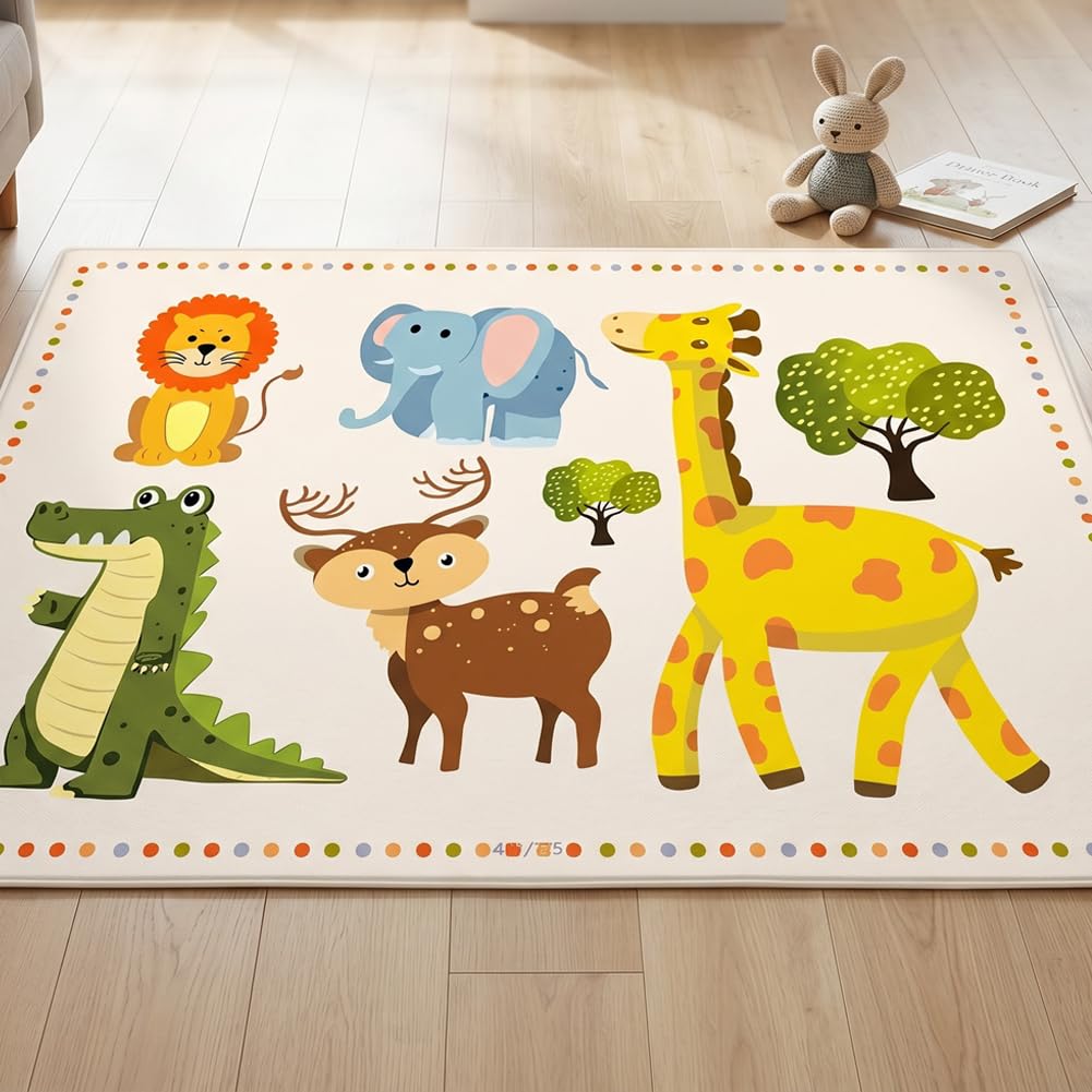 Alfombra Estampada Animal 80x120cm, Alfombra de Poliéster con Animales de Safari, Alfombras Decorativa Antideslizante para Salón Dormitorio