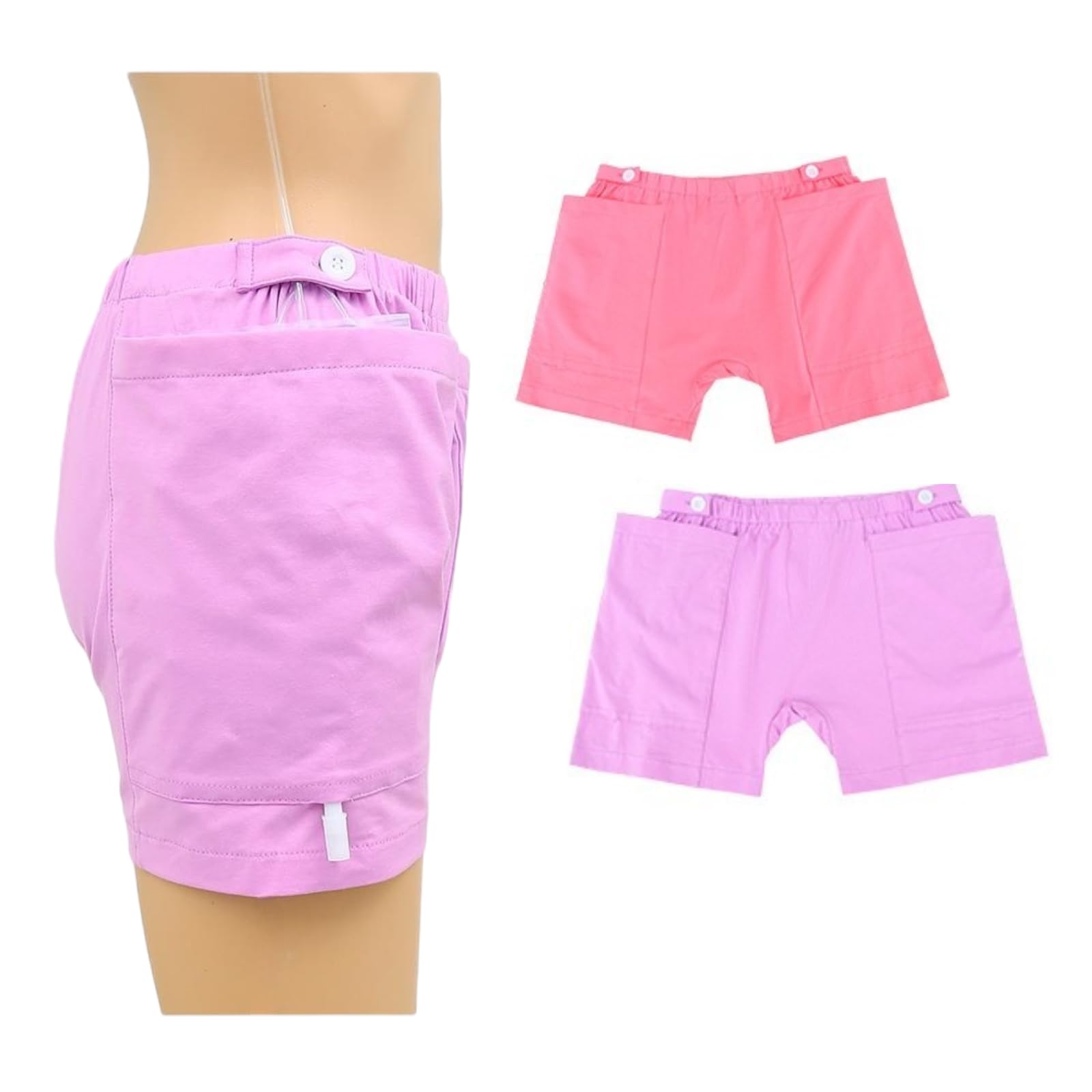 ZXYAHBKL Urine Bag Shorts for Women, Nephrostomy Drainage Bag Underwear, Incontinence Care Trousers with Pockets, Catheter Underwear for Elderly (Pink/Purple, Large)
