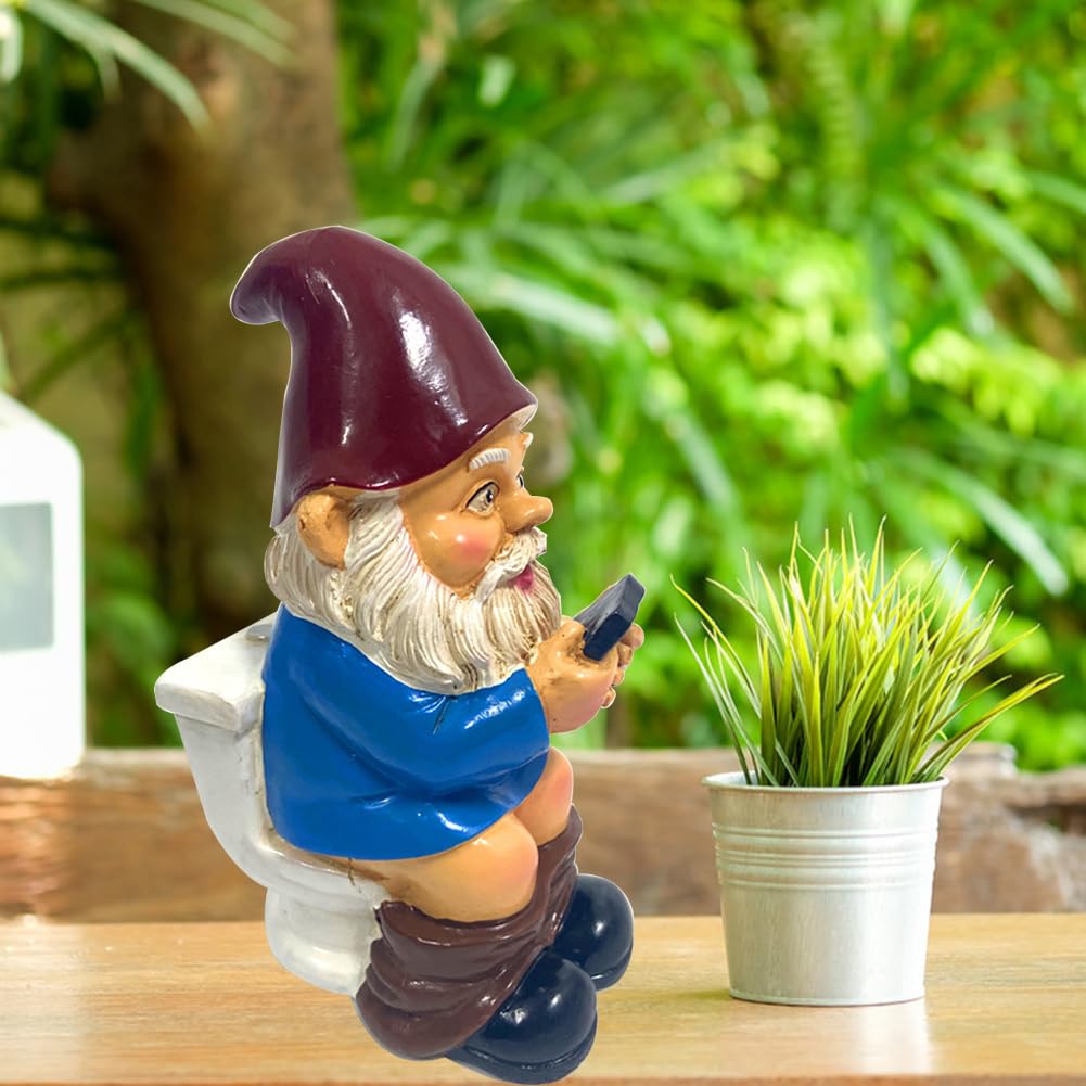 3D Resin Garden Gnome Toilet Phone Dwarf Statue Figurine Craft