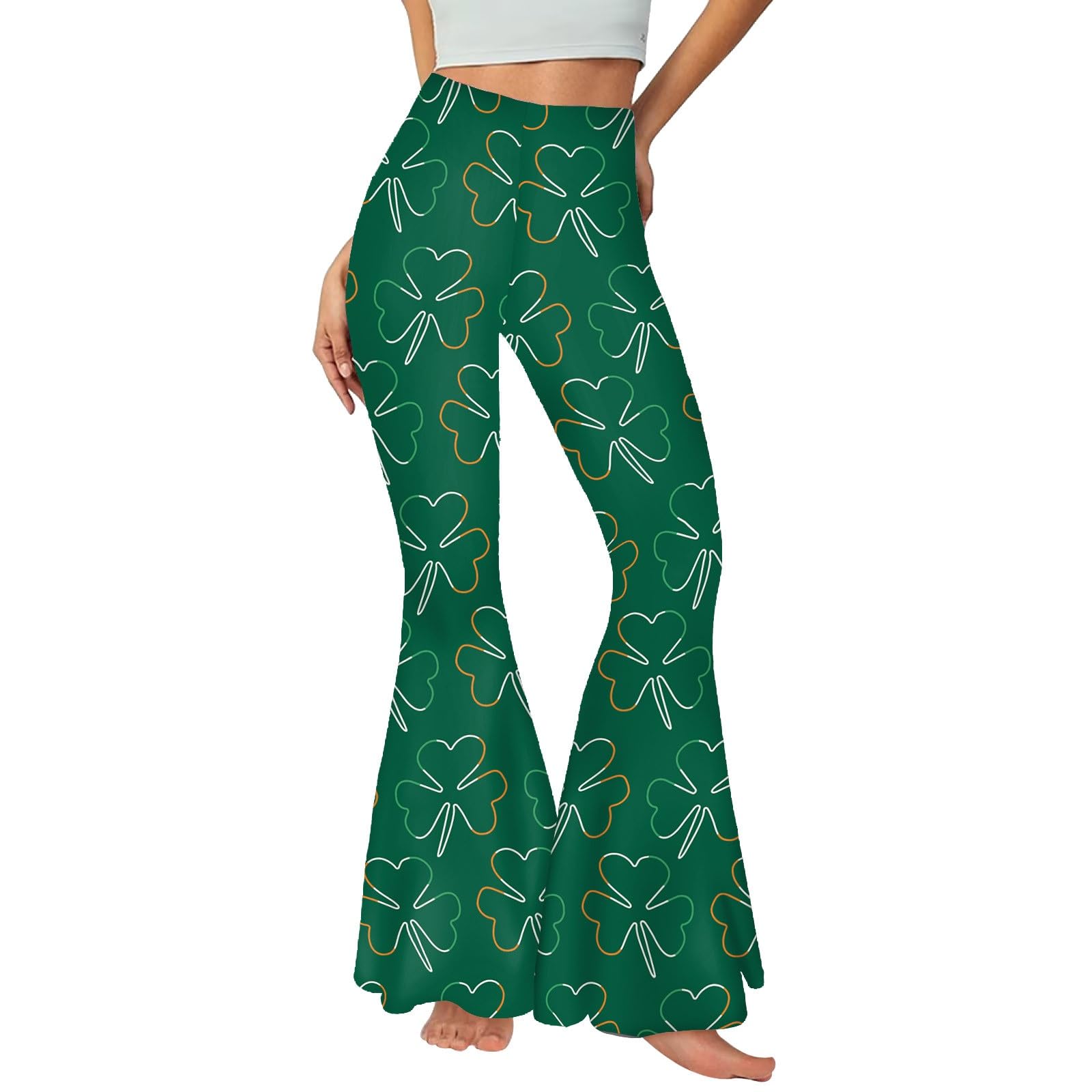 Leggings de Entrenamiento Mujer Yoga Pantalones, Pantalones piratas de trébol irlandés del día de San Patricio for mujer, cómodos pantalones acampanados, pantalones de yoga con corte de bota, pantalon