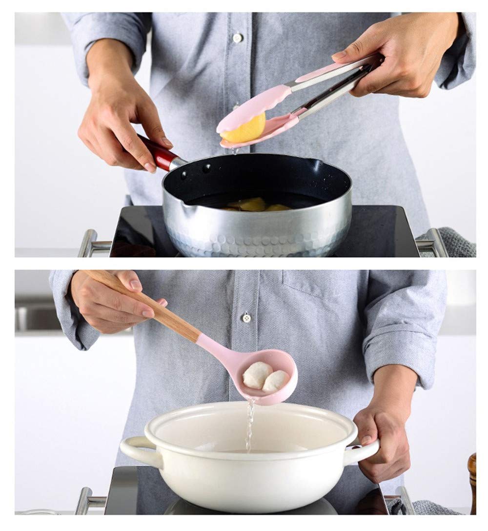 11pcs ustensiles de cuisine en silicone ensemble ustensiles de cuisine antiadhésifs résistants à la chaleur avec poignées en bois pour restaurant commercial et maison