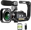 Video Camera, Video Camera 4K Camcorder Professional Digital Vlogging Camera Recorder, AC3 Vlog Cameras Filmadora With Microphone 64GB SD Card
