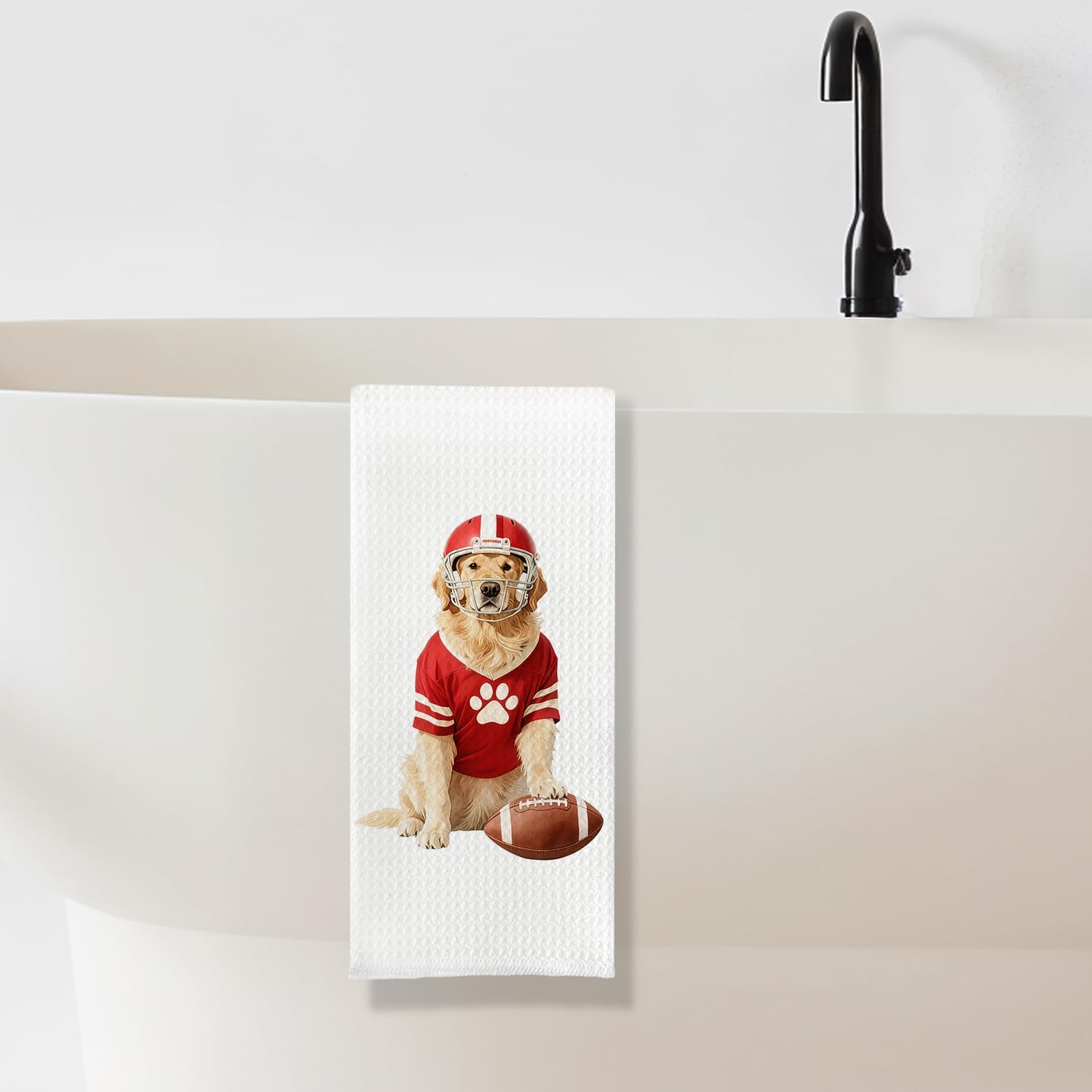 Funny Golden Retriever Football Kitchen Towels,Football Sports Golden Dog Dish Tea Towels Gifts for Women Men,Golden Retriever Decorative Hand Towel for Kitchen Bathroom,16x24 Inch - Image 5