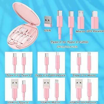 Multi USB Charging Adapter Cable Kit, USB C to iOS Adapter for Travel, Conversion Set A & Type C to Male Micro /Type C/iOS Device, Data Transfer, Card Storage, Tray Eject Pin, Phone Holder (blue)