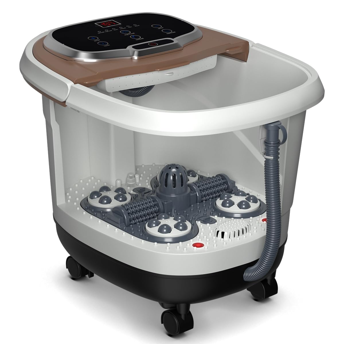SOARS Fußbad Massagegerät elektrisch, Fußbadewanne mit Abnehmbarer Massagefläche, mobiles Fußmassagegerät mit Heizungs- & Dusch-Funktion, 10-60min Timer, 35-48℃ (Braun)