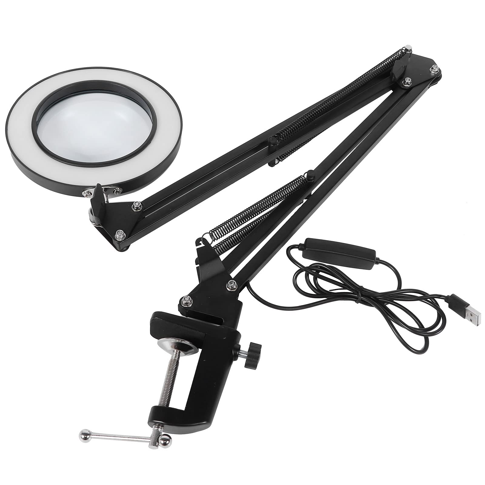 Lámpara de Aumento LED Luz de Lupa de Escritorio de Hierro y Plástico 5X USB Regulable 3 Modos de Color 10 Niveles de Brillo con Abrazadera para Lectura Bordado Tatuaje Reparación de