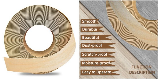 Image of GSCIT Club Birch Edge Banding, 7 /8 inch x 100ft roll of Veneer Edge Banding Preglued Flexible, Real Wood Tape Banding