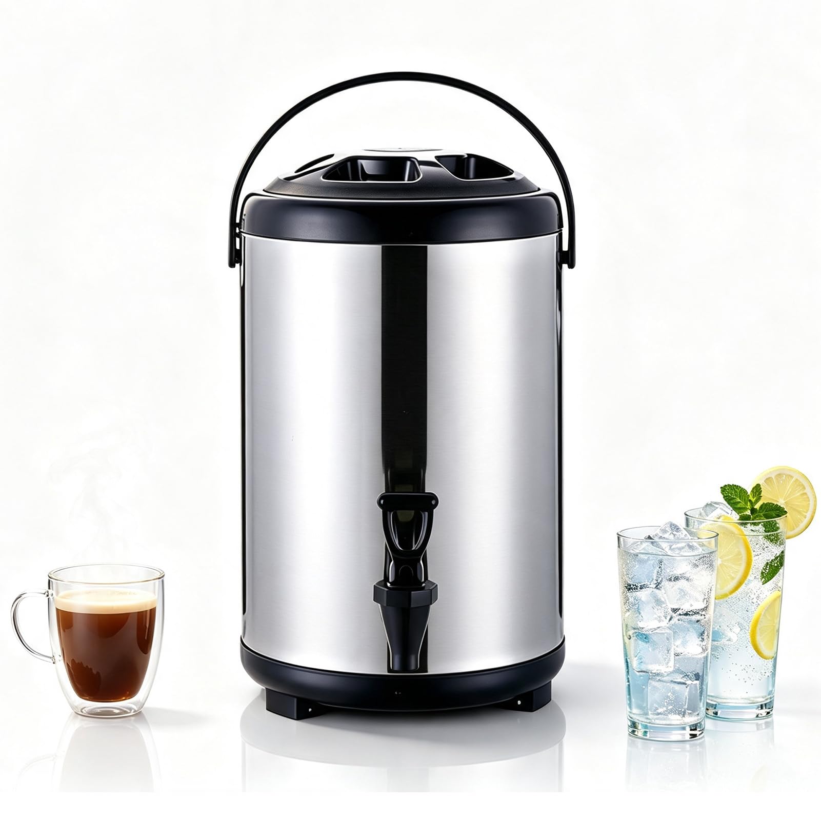 Distributeur de Boissons isolé Contenant pour Boissons Chaudes et Froides | Acier inoxydable, avec robinet en résine, pour thé au lait, café, jus et fêtes