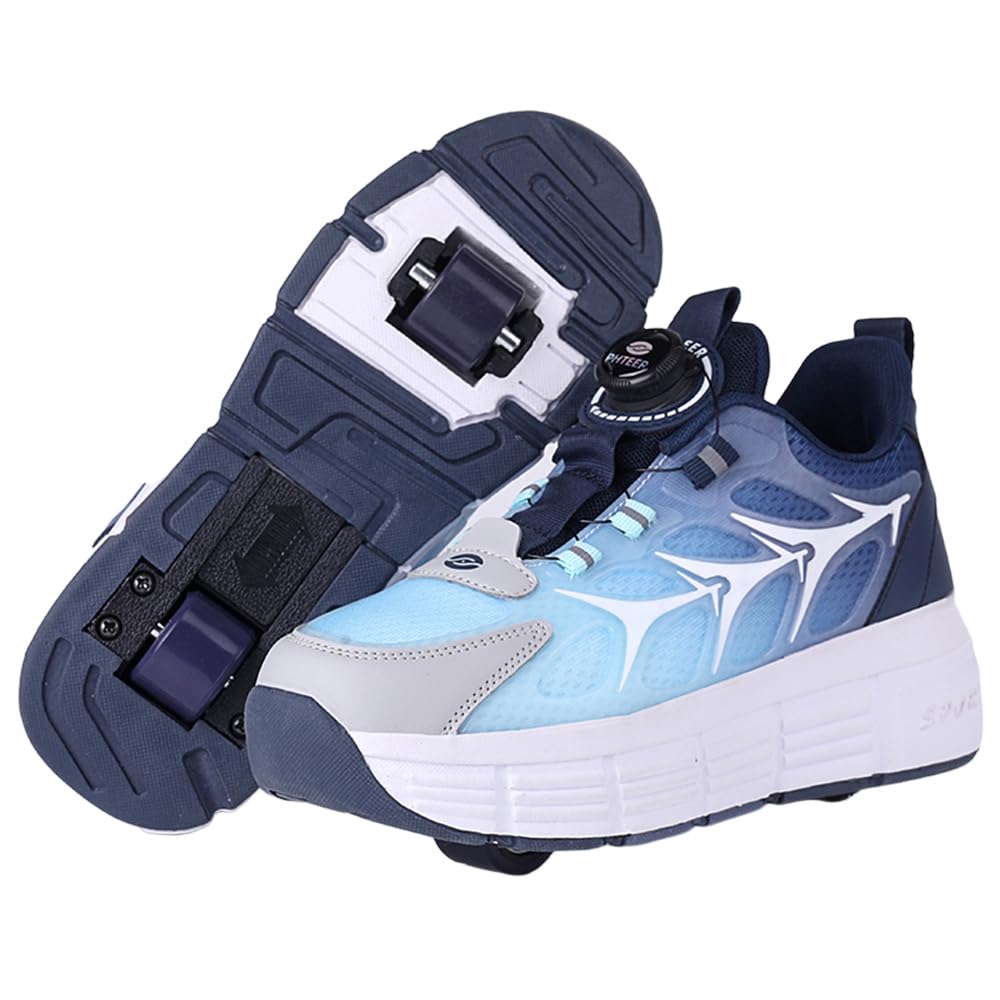 Mateju Schuhe mit Rollen für Jungen Mädchen Mode Kinder Rollschuhe mit Doppelt Rollen Versenkbarer 2-in-1Jugend Outdoor Sportschuhe Roller Schuhe Turnschuhe Skateboardschuhe
