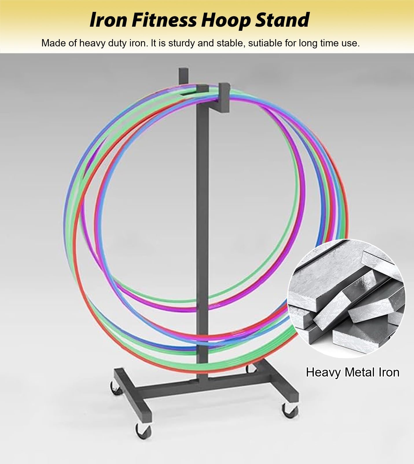 Carrello portatile a cerchio per attrezzatura sportiva, contenitore mobile per hula hoop e corde per saltare