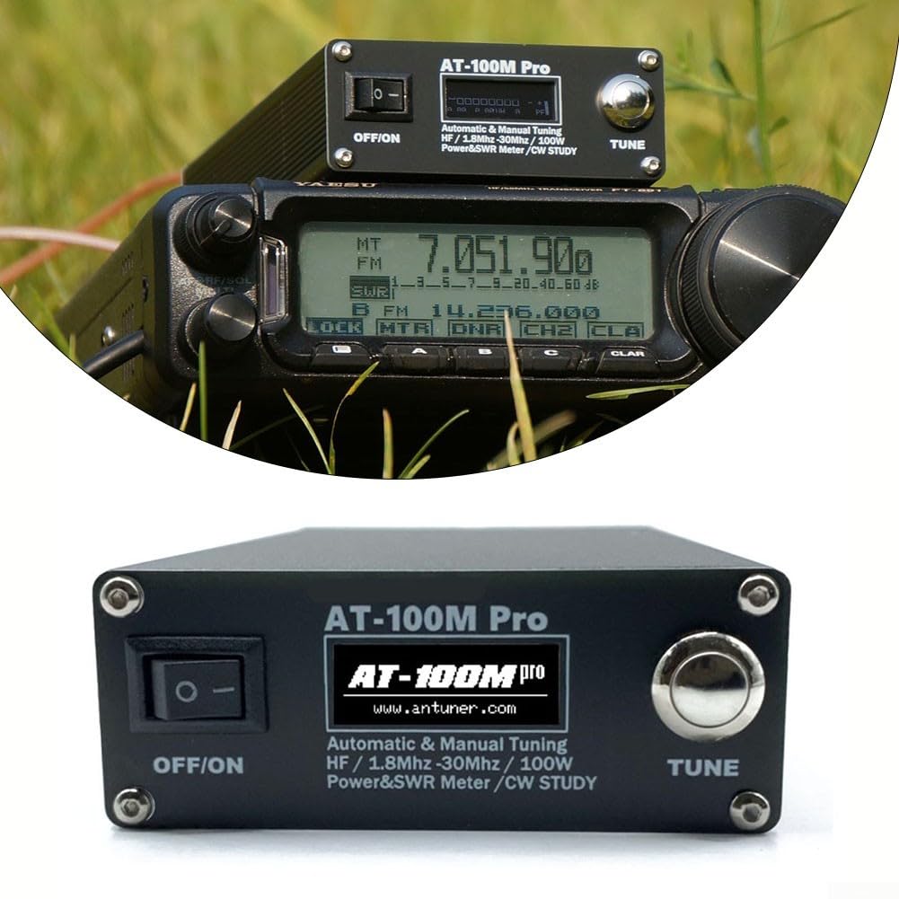 AT-100M Pro - Sintonizador de antena profesional, 100 W, 1.8 MHz-30 MHz, ATU-100M QRP, sintonizador de antena portátil, medidor de onda estacionaria con código morse para radio HF, duradero