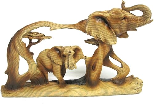 Figura de elefante y bebé caminando en la naturaleza de madera sintética, decoración de gran tamaño, estatua de animal africano