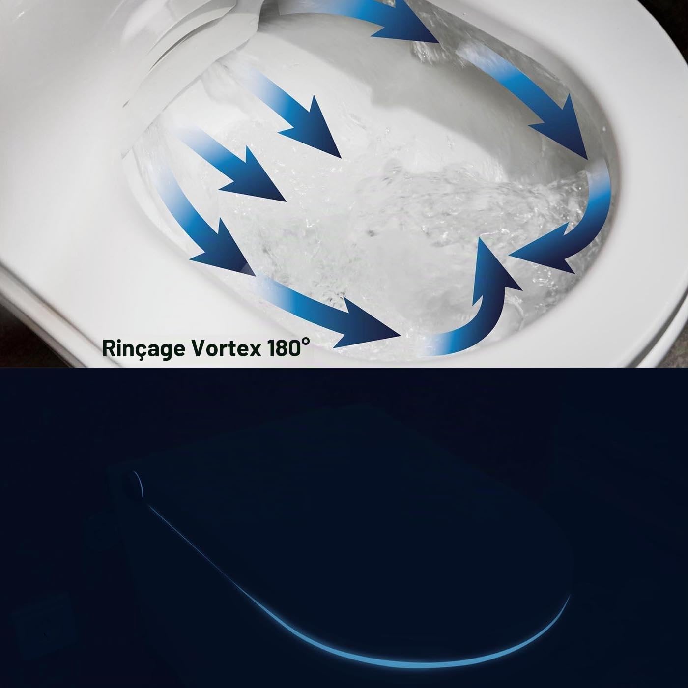 BERNSTEIN - Toilettes WC japonais suspendu lavant Cuvette céramique Blanc brillant, jet douche, buse antibactérien, Abattant LED, Chasse Vortex 180° - 59x38x38cm - Basic 1104