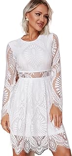 Women 2025 Casual Midi Dress Insert Trim Lace Dress