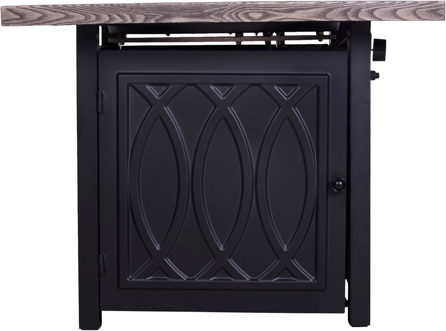 Faux Woodgrain Table top and Steel Base Propane Outdoor Fire Pit Table with Lid