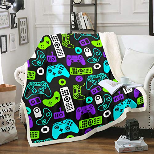 Teens Gamepad Blanket Modern Gamer Throw Blanket For Kids Boys Children Video Game Fleece Blanket Player Gaming Joystick Sherpa Blanket Soft Cozy Breathable Decorative Game Room Bed Blanket 60"X80" #TOP22
