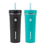 ThermoFlask 32oz Insulated Standard Straw Tumbler, 2-Pack, Black/Teal Green