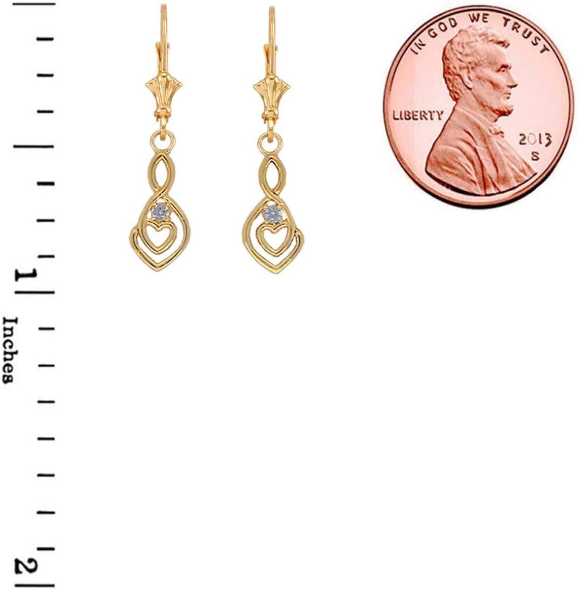 Certified 10k Gold Dainty Diamond Infinity Double Heart Leverback Earrings