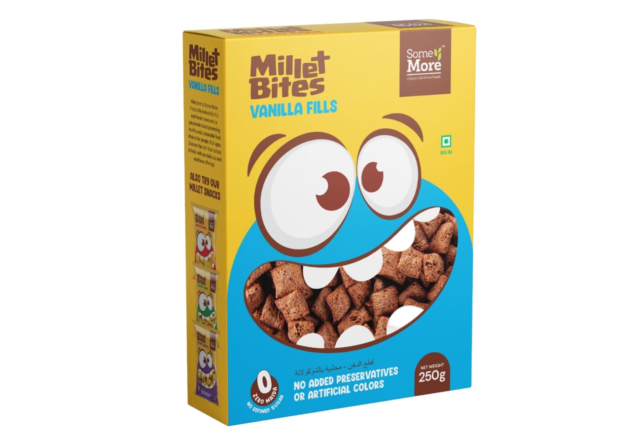 Some More Millet Bites | Healthy and Delicious Snacks for Kids | Breakfast Cereal | No Maida and No Refined Sugar | Sugar Free Sweets (Pack of 1, Vanilla Fills)