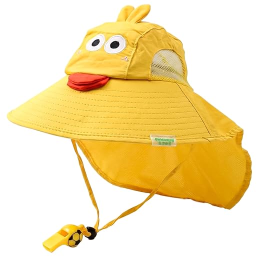 Bucket Chapéu Kids Infantil Personagens Infantis com Apito Segurança Proteção Aba Grande Leve Respirável Costura Reforçada