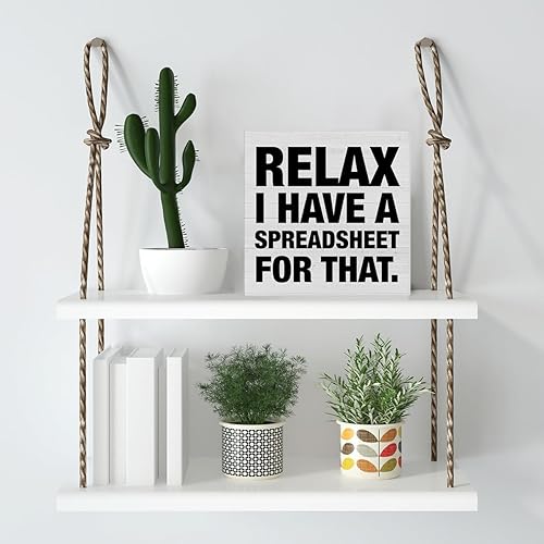 Miniatura 5 de Letreros divertidos para oficina, contador, caja de madera con texto en inglés "Relax I Have a Spreadsheet for That Escritorio", letrero decorativo