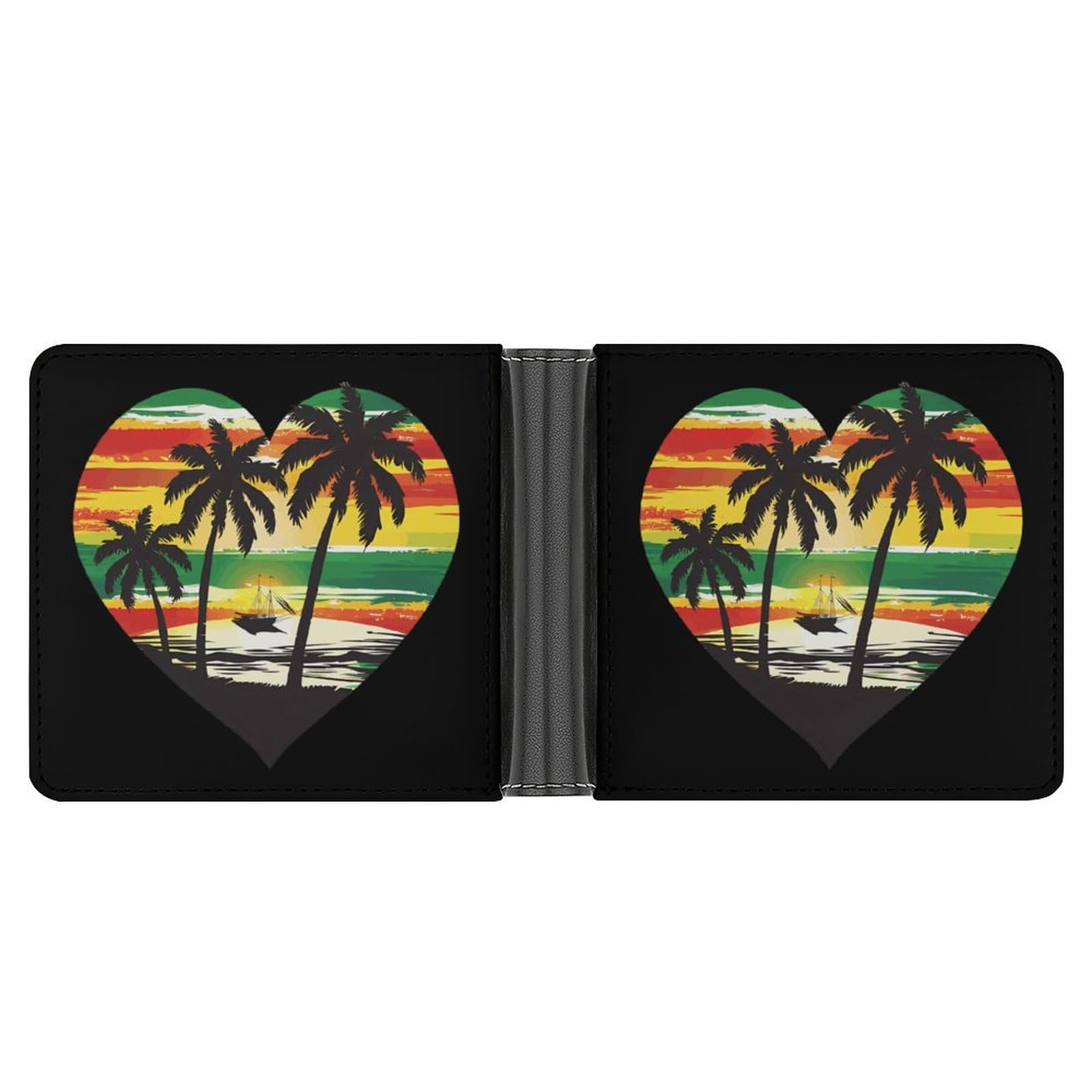 Love Beach in Guyana Flag Color Funny Men's Slim Bifold Wallet with Multiple Card Slots Front Pocket Purse