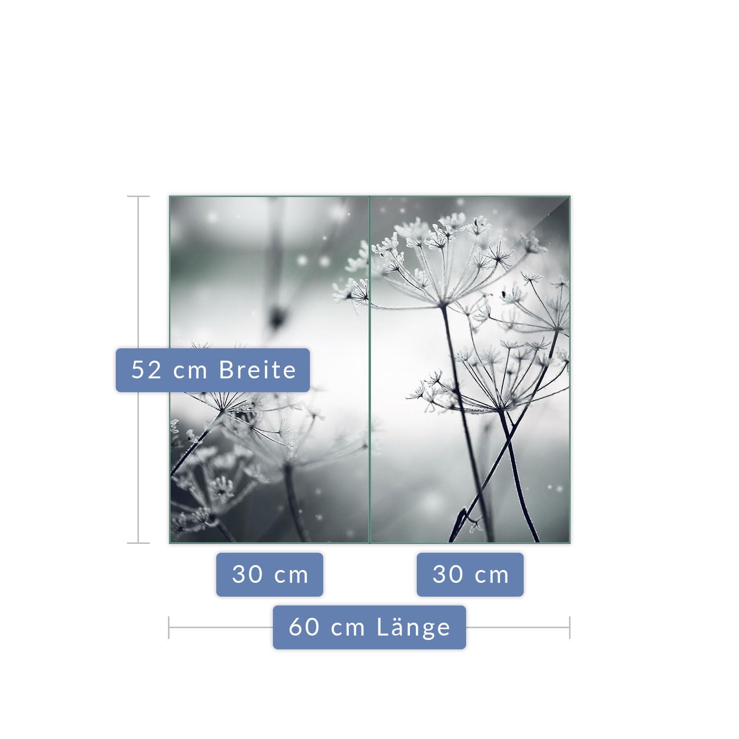 Herdabdeckplatte Abdeckung Ceranfeld Abdeckplatte Schneidebrett 2-Teilig 60x52 Pusteblume Wilder Dill Grau Spritzschutz Glasplatte Ceranfeldabdeckung Sicherheitsglas Glasschneidebrett 2x30x52