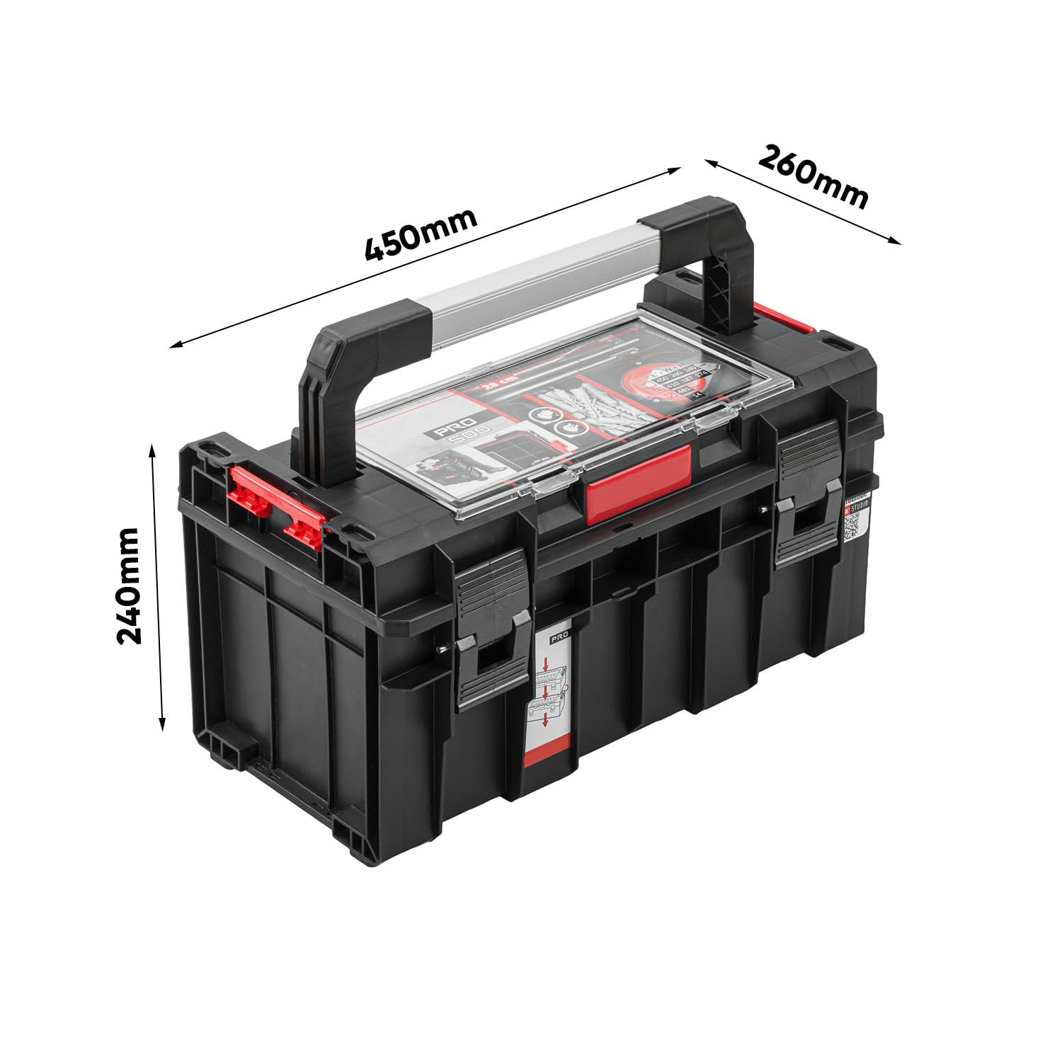 SYSTEM PRO Boîte à outils 500 l x P x H en cm : 45 x 24 x 26 cm Polyvalente, pour usage privé et commercial (PRO500)
