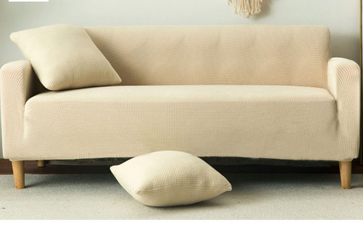 Housse de canapé 1 place jaune extensible et antidérapante pour fauteuil de 90 à 140 cm