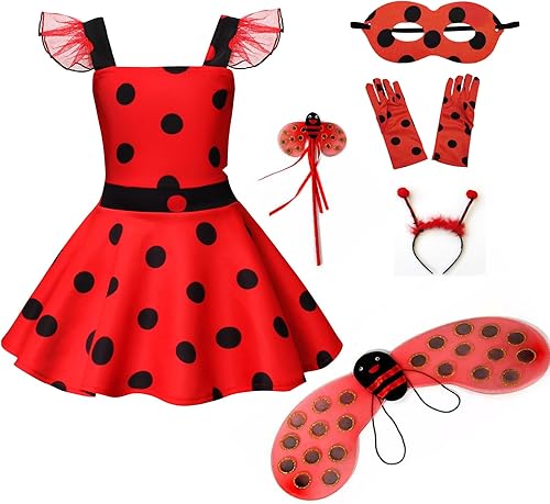 Disfraz de mariquita para niñas, vestido de mariquita, vestido de lunares, vestido de cumpleaños, disfraz de Halloween para niñas