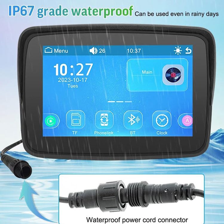Navigateur GPS CarPlay pour Moto 5Inches Ecran Tactile CarPlay & Android Auto Navigateur Moto Portable Bluetooth IPX7 Waterproof