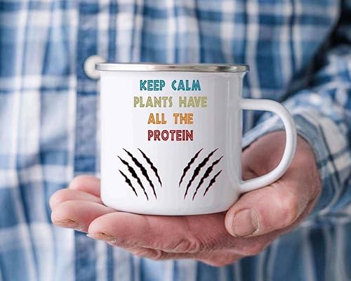 Miniatura 5 de Inspirational Gift Vegetarian Gift for Men & Women - Keep Calm with Plant Based Protein on 12 Oz White Stainless Steel Camping Mug
