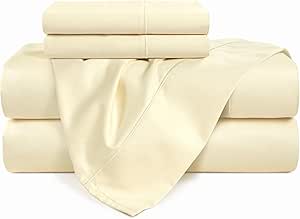 Casa Platino 100% Egyptian Cotton Sheets Twin Size Set - 4 Pcs (1 Flat, 1 Fitted, 2 Pillowcases)- Ultra Smooth Sateen Weave Bed Sheets Set with 15" Deep Pockets - Ivory