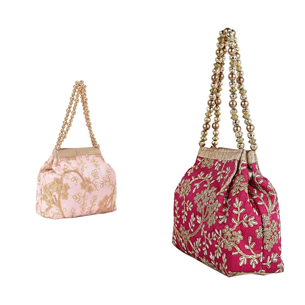 Potli Bags for Ladies & Girls | Women Shagun Pouches for Festive Seasons | Batwa Bag + Women's Polyester Embroidered Woman Potli Bag, Pink - CTKTC31391-image-16