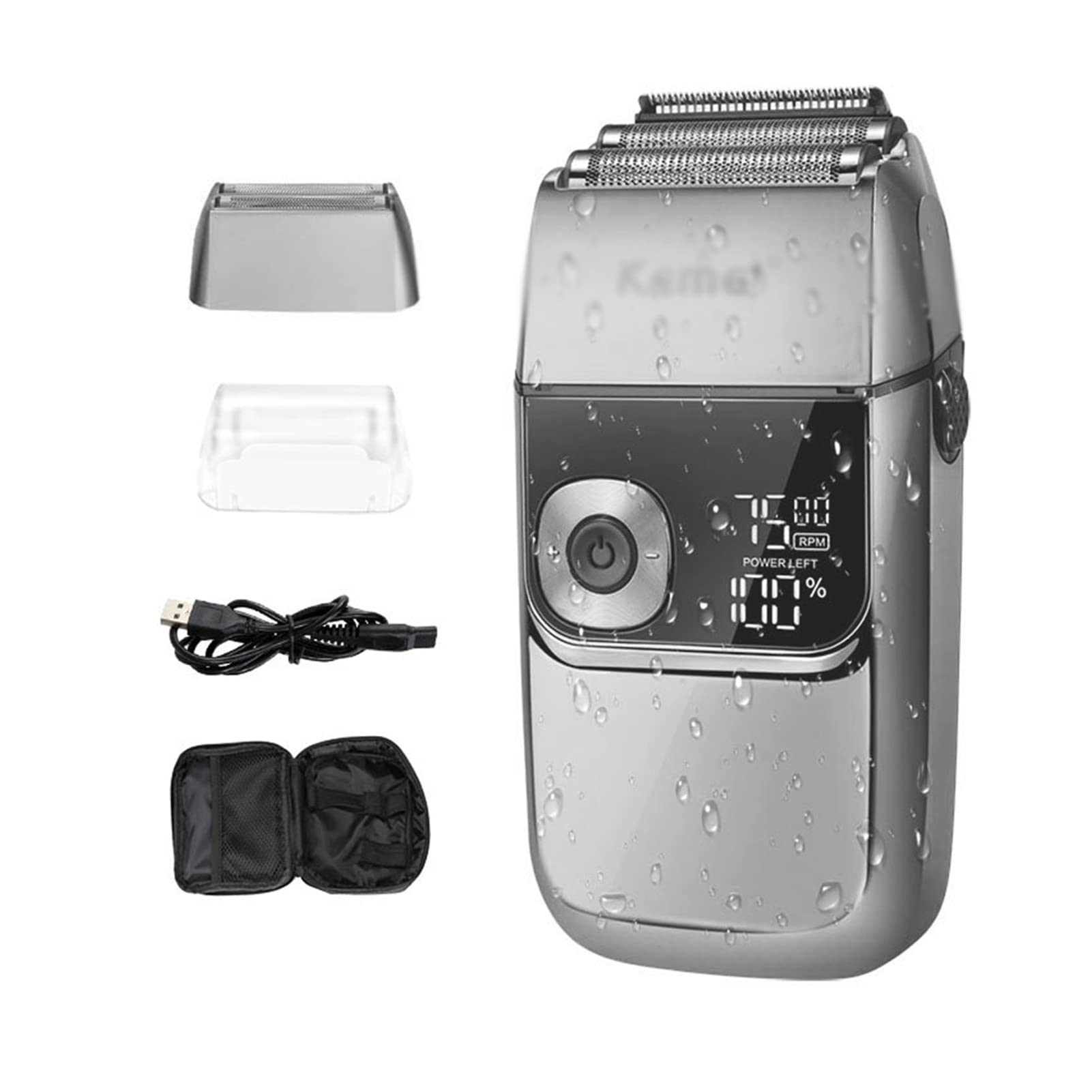 Electric Foil Shavers for Men All Metal 2 in 1 Foil Trimmer LED Waterproof Shaving Machine 3-Speed Adjustable