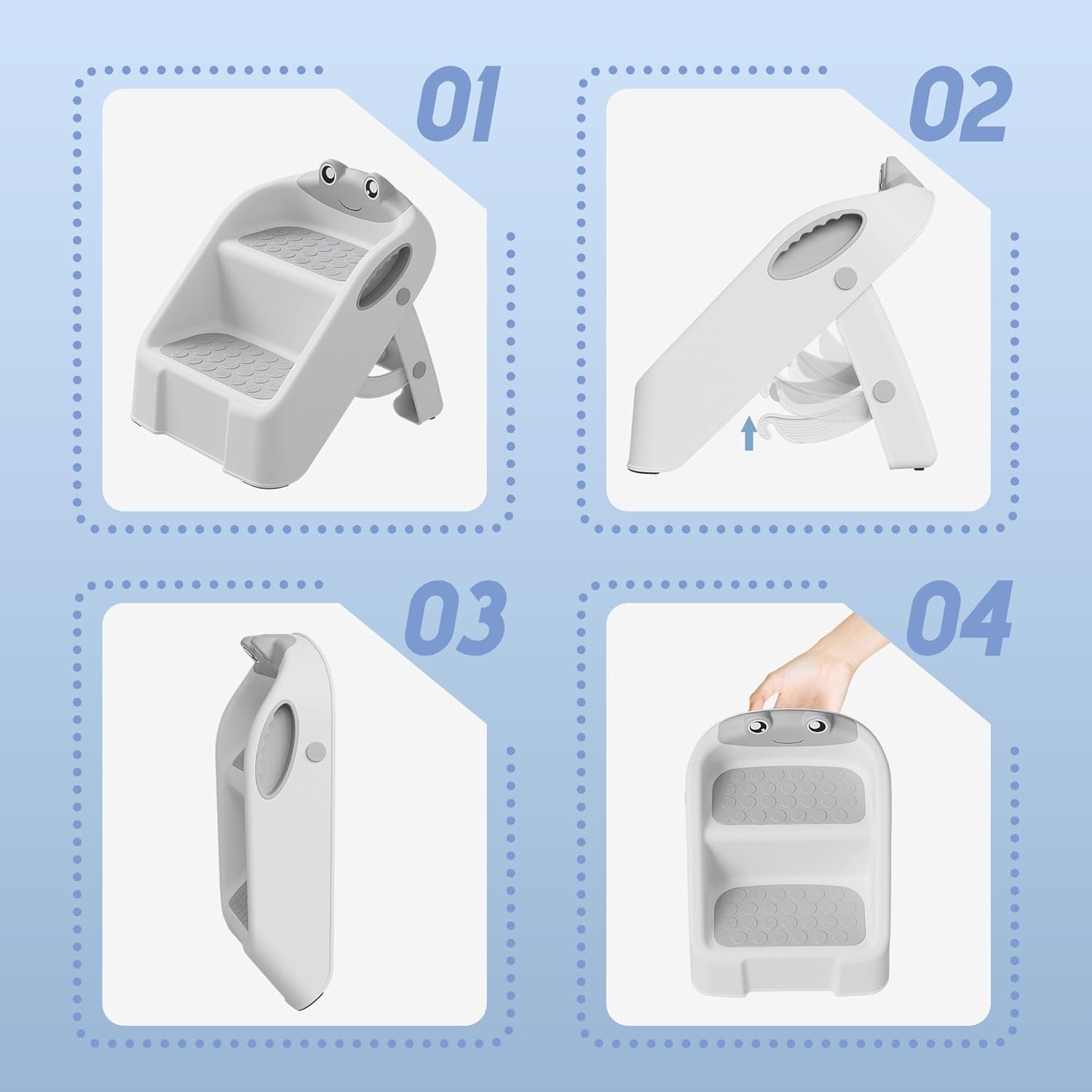 Toddler Step Stool, Easy to Fold Step Stools for Toddlers with Non-Slip Surface & Alphabet Patterns, Lightweight & Cute Kids Step Stool for Potty Training, Bathroom Sink, and Bedroom, Gray