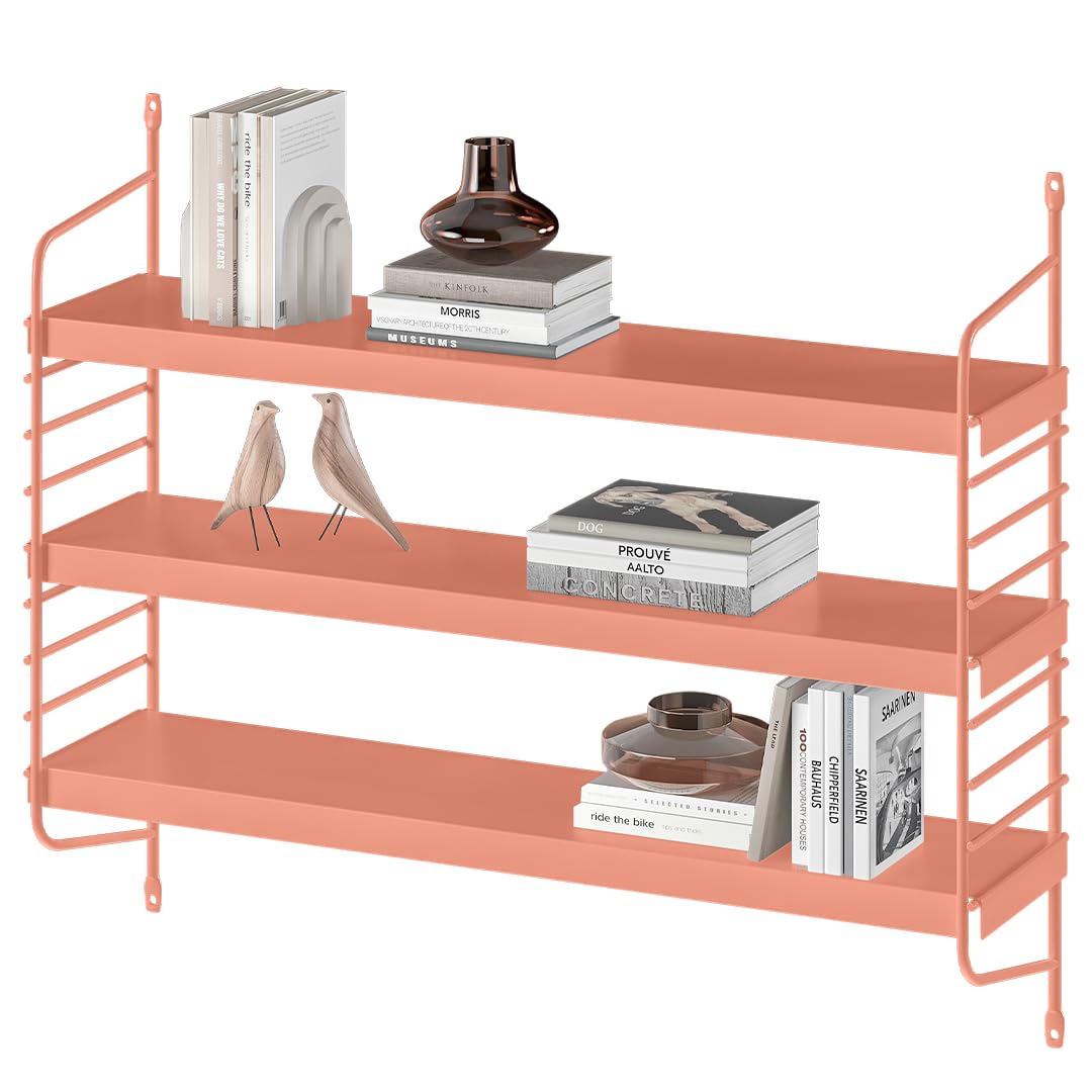 skølm Mimir Wandregal Metall – Schweberegal Terrakotta - Hängeregal mit 3 verstellbaren Regalböden – Modulares String Regal – Metallregal schmal für Wohnzimmer/Küche/Badezimmer – Modernes Küchenregal