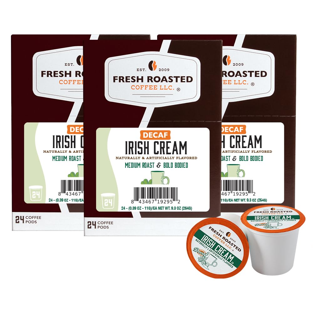 Fresh Roasted Coffee, Decaf Irish Cream, Flavored Coffee Pods, 72 Count
