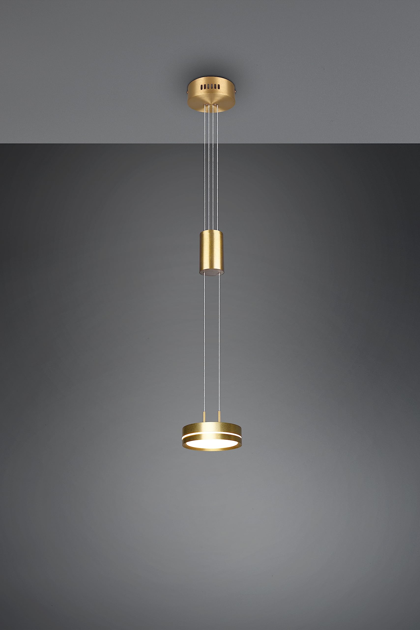 Trio, Zawieszenie, Franklin w tym. 1 x LED, SMD,9,0 W, 3000K,1050 Lm. Plastik, Biały, Korpus: Aluminium, Matowy mosiądz Ø:14,0cm, H:150,0cm
