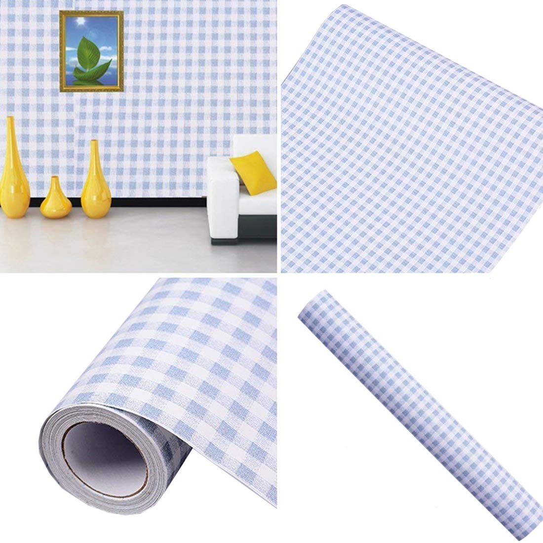 Azul Gingham Adhesivo para decorar muebles de cocina y hogar 45x200cm