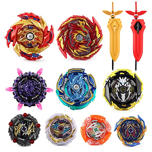 JIMI Bey Battling Top Blade Battle Set, 9 Burst Spinning Tops 2 Launchers Grip Starter Combat Game, Toy Gift for Kids Boys Ages 6 7 8 9 10 11 12+