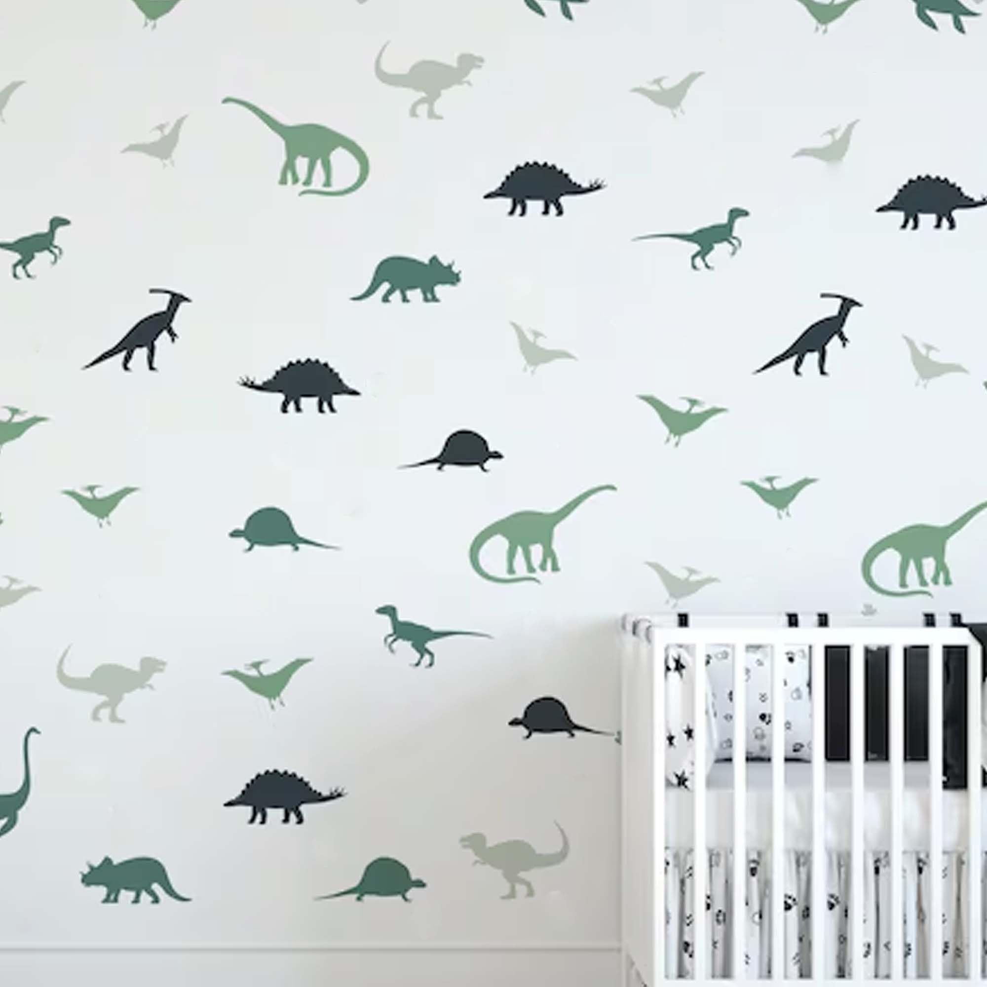 26 Pack Dinosaurs Wall Stickers, Black Forest Dinosaur Decals Kids Baby Wall Stickers Decals Peel and Stick Removable for Nursery Bedroom Living Room Art Murals Decorations(36 Pc Mix Color Dinosaur)