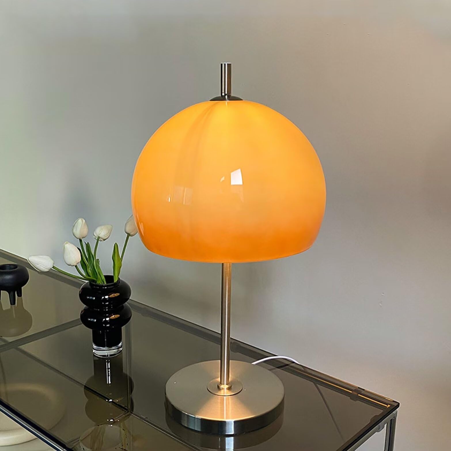 Vintage Glas Pilz Tischlampe - Stil Nachtlicht für Schlafzimmer & Wohnzimmer - Dekorative Atmosphäre Beleuchtung