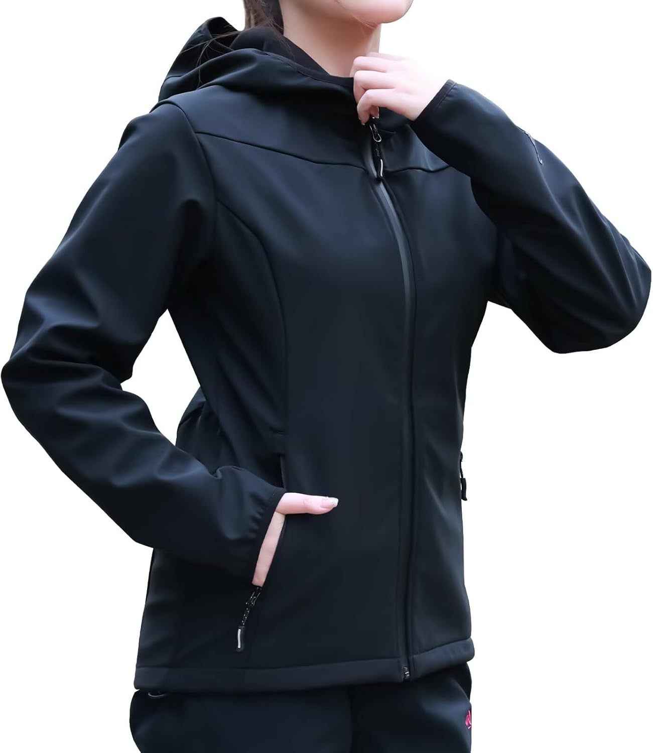 Lightweight Softshell Jacket Women with Hood, Fleece Lined Windproof Water Resistant windbreaker for Hiking